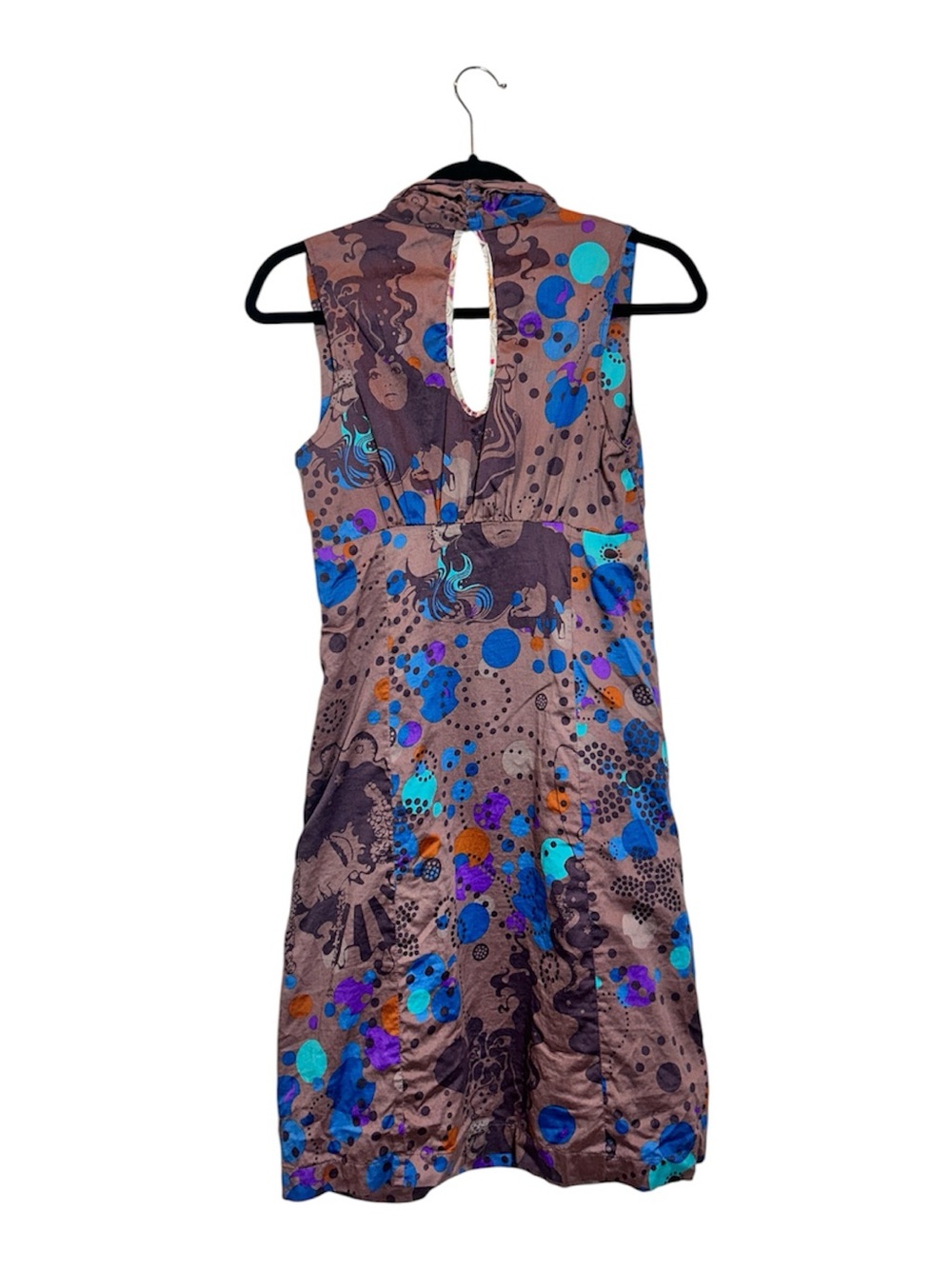 Abstract Printed Mini Dress with Blue & Purple Accents